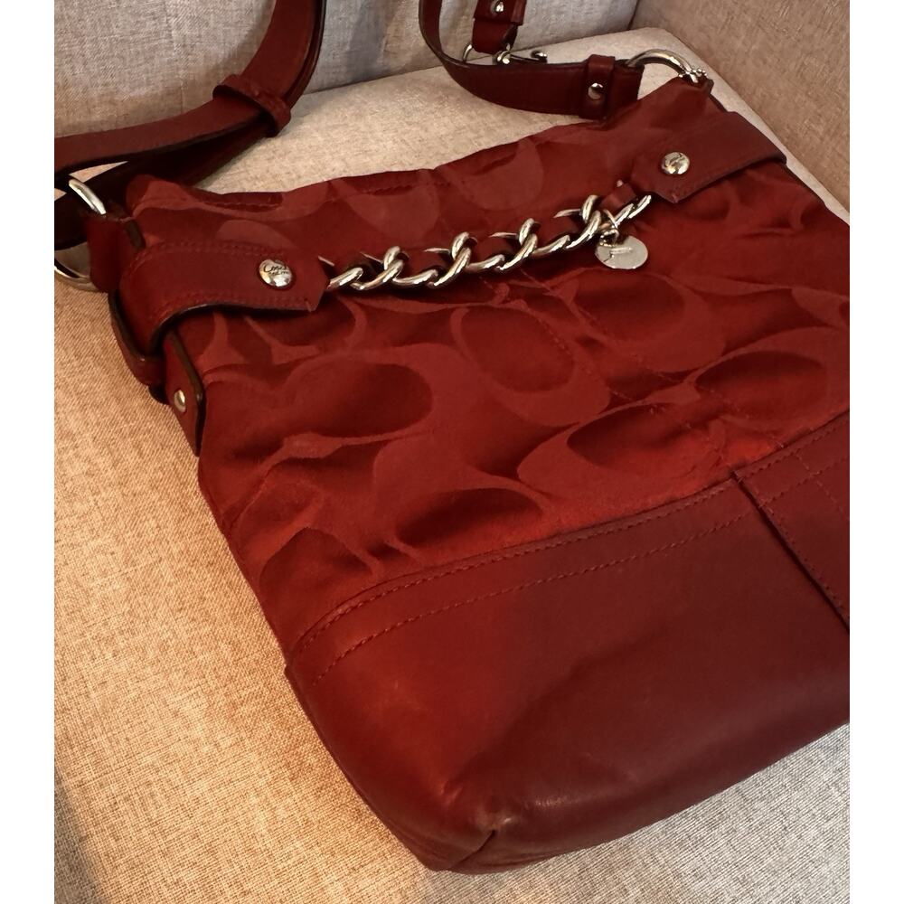 Coach Crossbody Bag Womens Medium Burgundy Signature C F18862 Y2K Classic - Picture 7 of 10